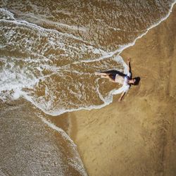 High angle view of people on beach