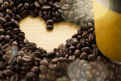 High angle view of coffee beans on table