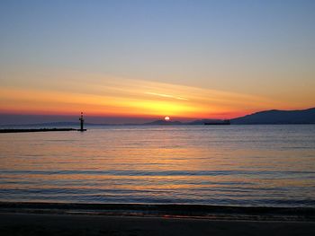 Scenic view of sea against sky at sunset