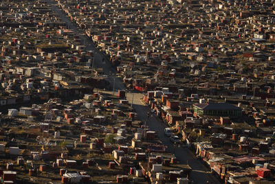 High angle view of buildings in city