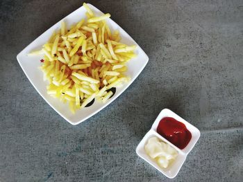 High angle view of food in plate on table