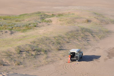 High angle view of car on road