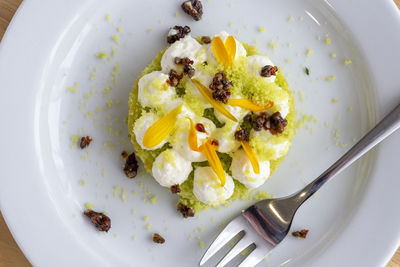 High angle view of breakfast in plate