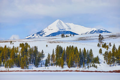 Scenic view of snowcapped mountains against sky