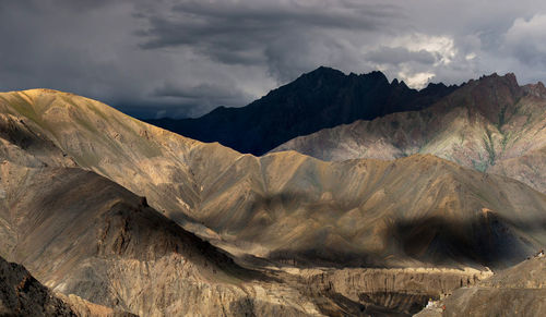 Scenic view of mountains against cloudy sky