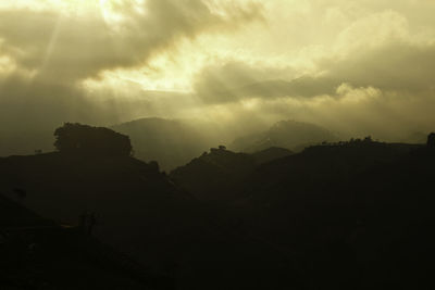 Scenic view of silhouette mountains against sky