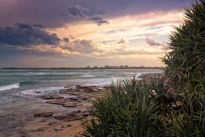 Scenic view of sea against sky at sunset