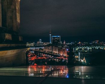 Illuminated buildings in city at night