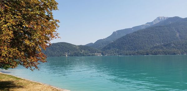 Scenic view of lake against sky during autumn