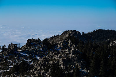 Scenic view of rocks against blue sky