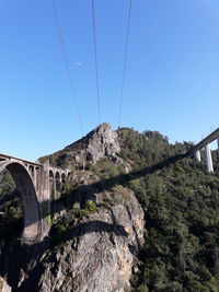 Low angle view of bridge against clear blue sky