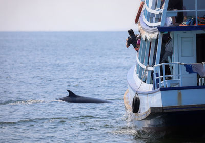 Nautical vessel on sea against sky