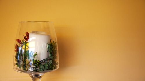 Close-up of wine in glass against white background