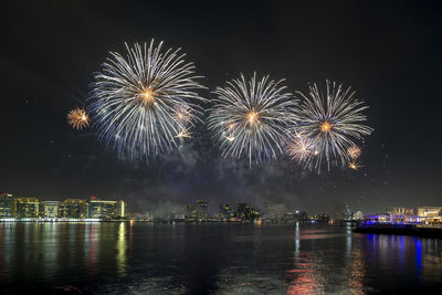 Fireworks above the lake in yas bay for golden jubilee uae national day celebrations in abu dhabi