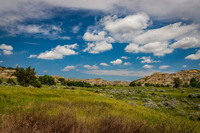 Scenic view of land against sky