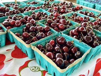 High angle view of fruits for sale at market stall
