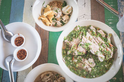 High angle view of food in bowl on table