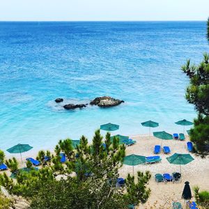 High angle view of beach against sky