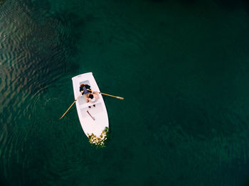 High angle view of boat in sea