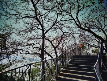 Rear view of person on footbridge