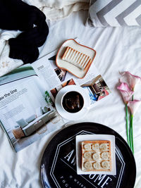 High angle view of coffee cup on table