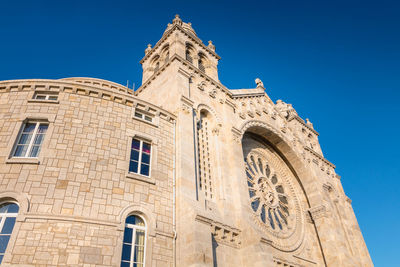 Low angle view of building against clear blue sky