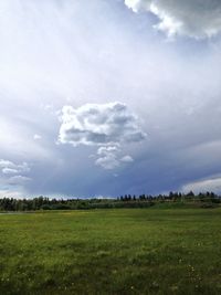 Scenic view of grassy field against cloudy sky