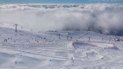 High angle view of snowcapped landscape