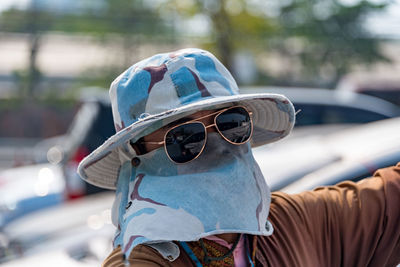 Close-up of wearing sunglasses