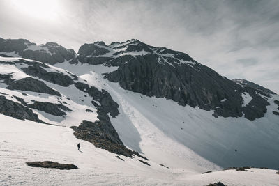 Scenic view of snow covered mountains against sky