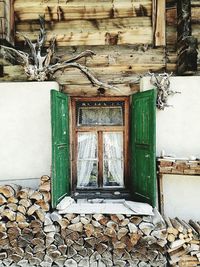 Closed door of house