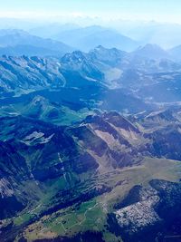 High angle view of mountains against sky