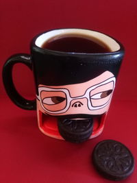 High angle view of coffee cup on table