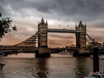 Bridge over river against cloudy sky
