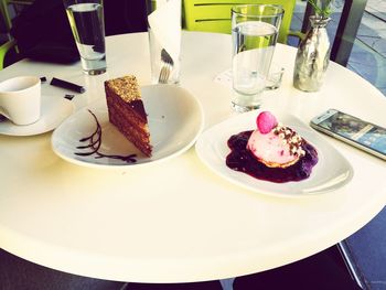 High angle view of pastry in plate