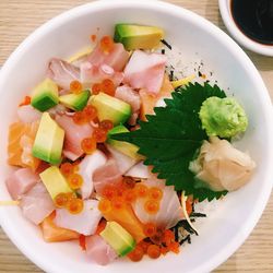 High angle view of salad in plate on table