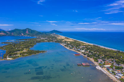 High angle view of swimming pool by sea against sky