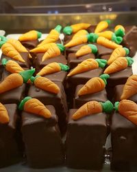 Choclate cakes with marzipan carrots