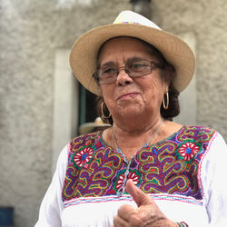 Portrait of woman wearing hat