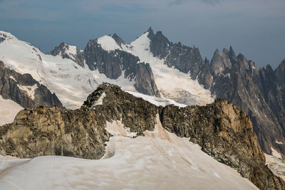 Summer view of the glacier from punta helbronner of monte bianco, located between france and italy