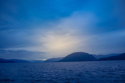 A beautiful view of the norway fjord from the sea level. 