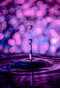 Close-up of drop falling on water surface