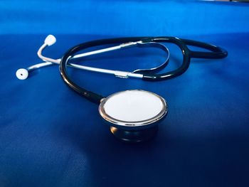 High angle view of blue light on table