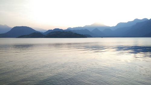 Scenic view of lake against sky during sunset