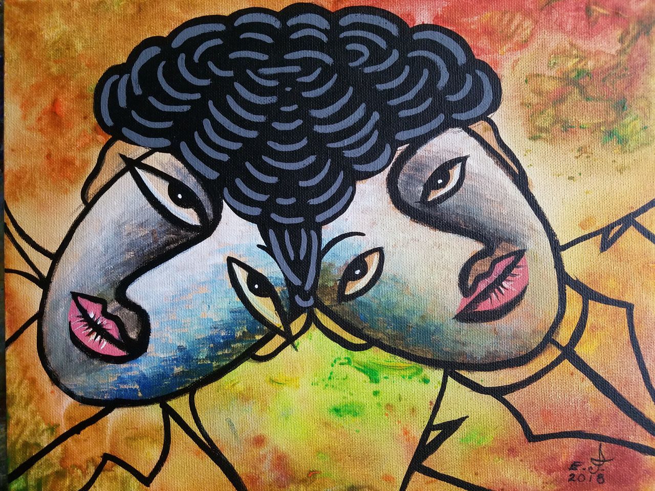 CLOSE-UP OF PAINTING ON WALL