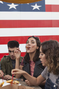 Friends enjoying fast food