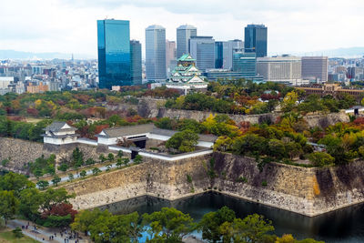 High angle view of buildings in city