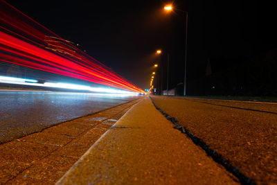 Light trails on road at night