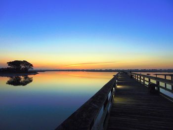 Scenic view of lake against clear sky during sunset