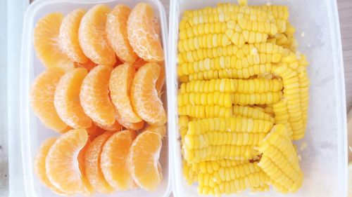 High angle view of orange in container